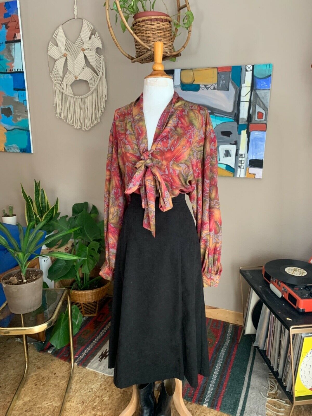 90s vintage women’s minimal black micro fiber high waist midi skirt - Fresh Stock Dated October 2025