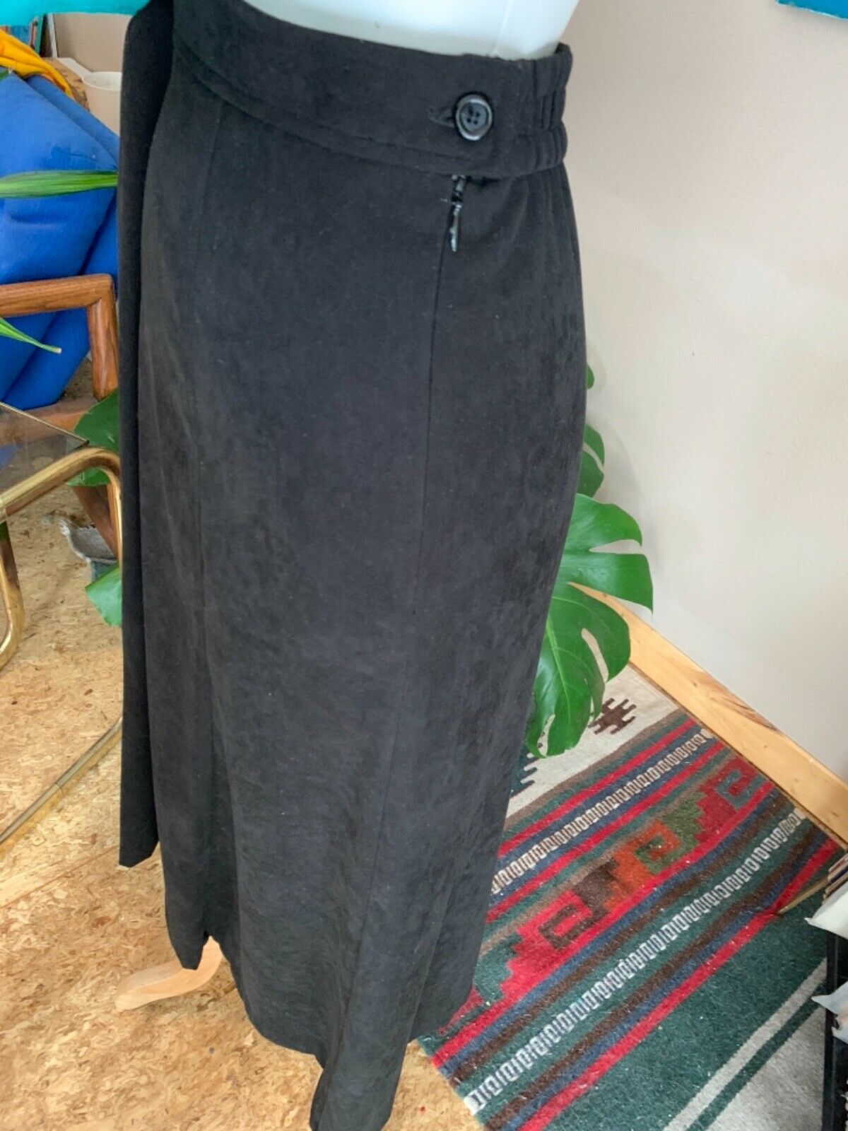 90s vintage women’s minimal black micro fiber high waist midi skirt - Fresh Stock Dated October 2025