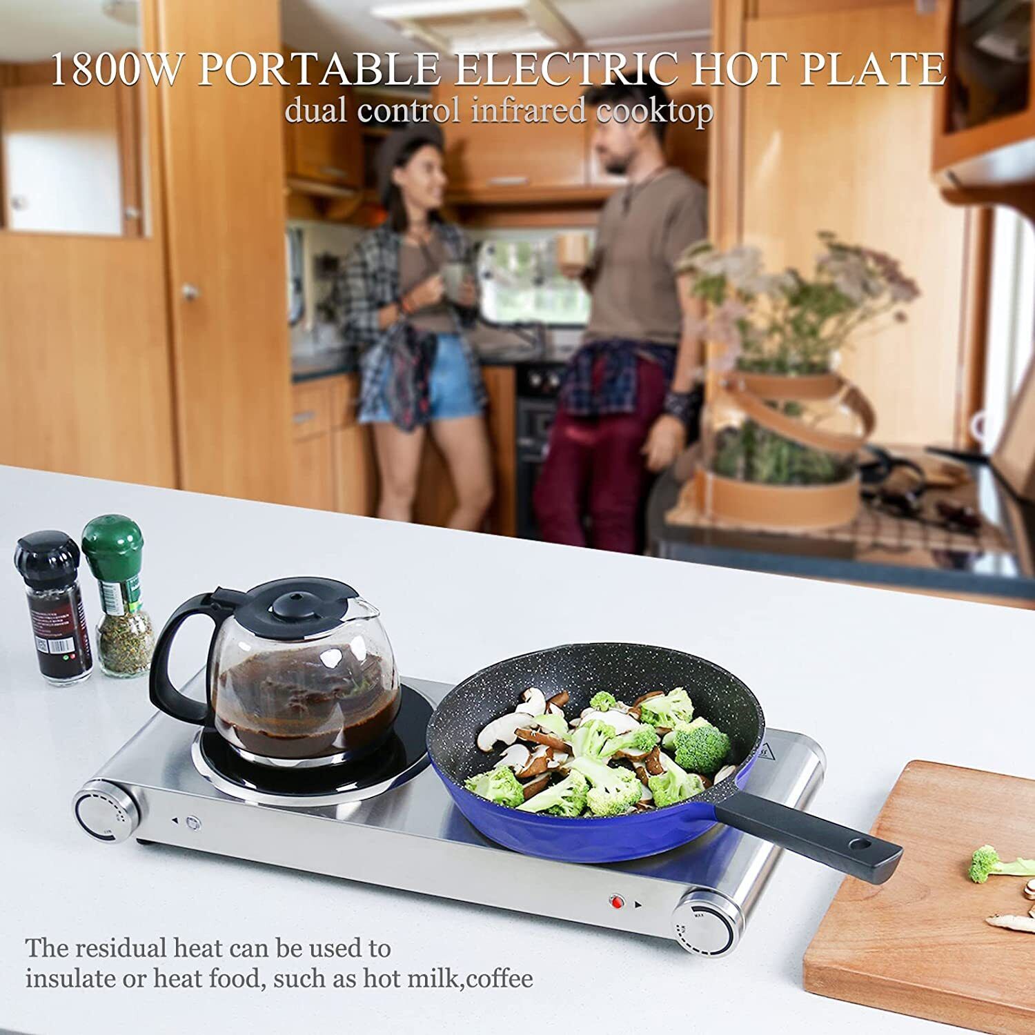 1800W Ceramic Burner Electric Hot Plate Dual Control Infrared Countertop Cooktop - Fresh Stock Dated October 2025