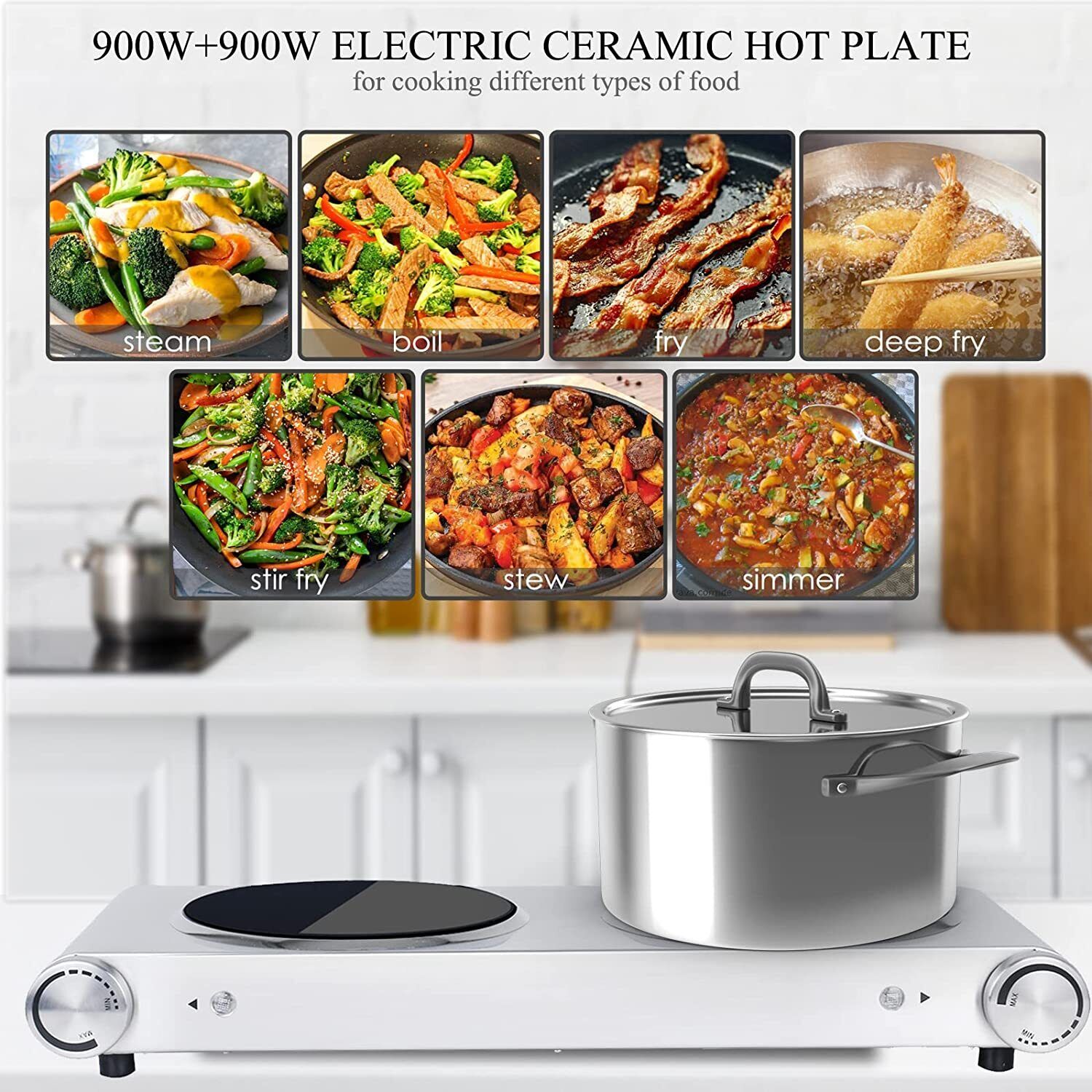 1800W Ceramic Burner Electric Hot Plate Dual Control Infrared Countertop Cooktop - Fresh Stock Dated October 2025