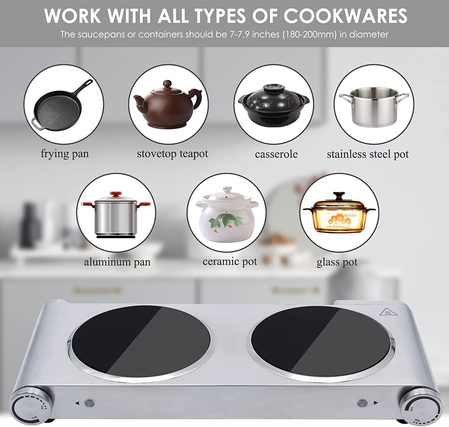 1800W Ceramic Burner Electric Hot Plate Dual Control Infrared Countertop Cooktop - Fresh Stock Dated October 2025