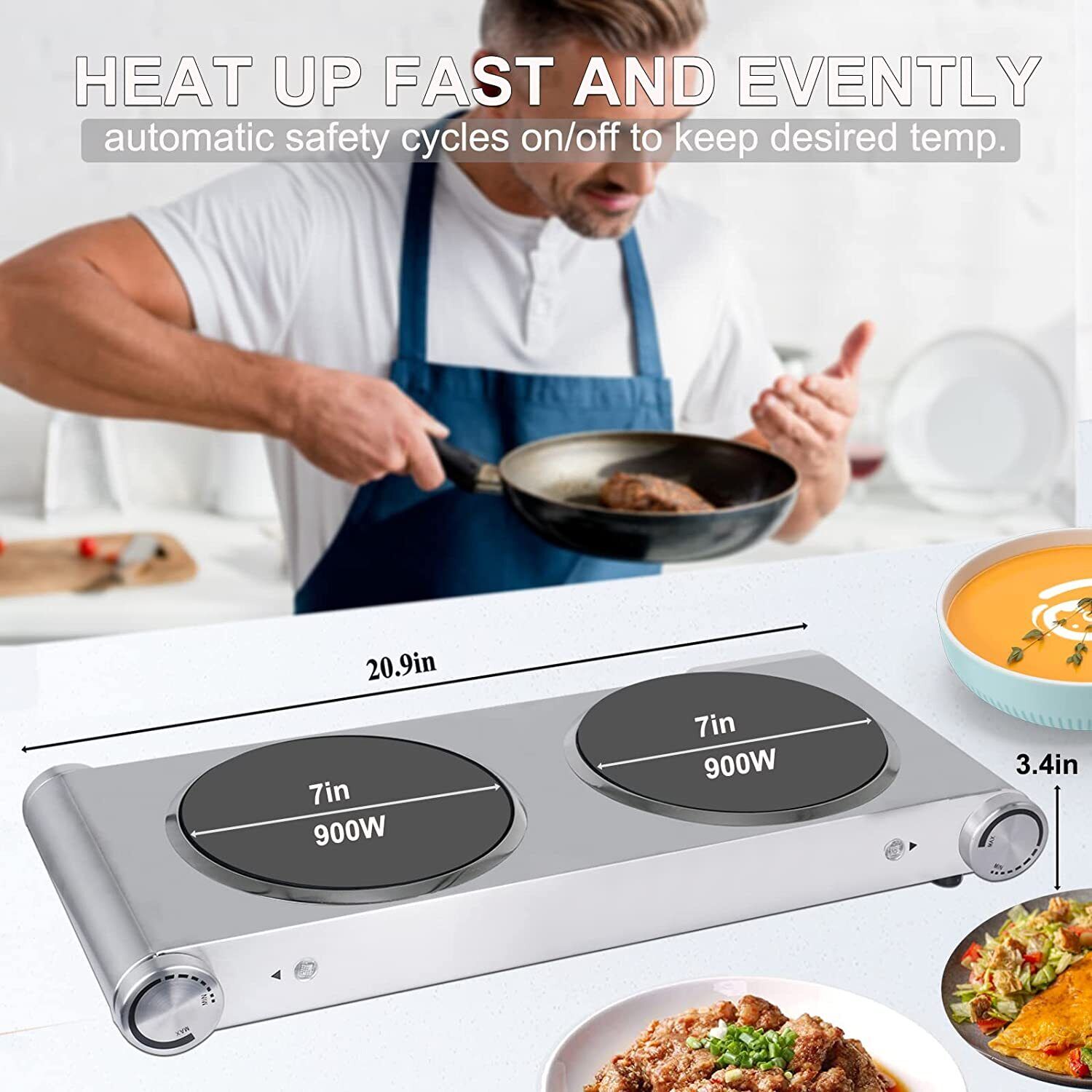 1800W Ceramic Burner Electric Hot Plate Dual Control Infrared Countertop Cooktop - Fresh Stock Dated October 2025