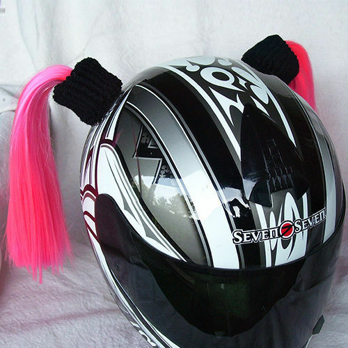 Pink Ladies Helmet Pigtails w/ Free Wristband Works On Any Motorcycle Skate - Fresh Stock Dated October 2025