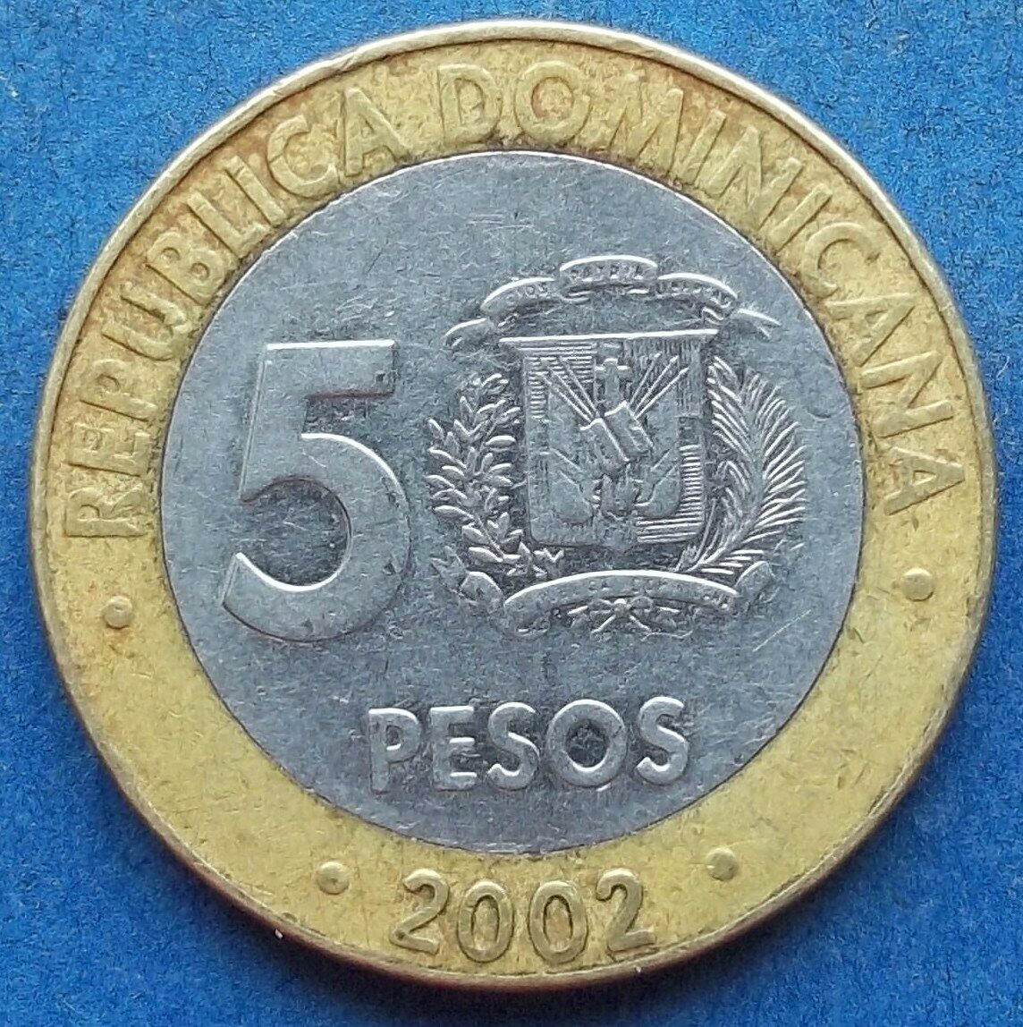 DOMINICAN REPUBLIC - 5 pesos 2002 KM# 89 bi-metallic - Edelweiss Coins - Fresh Stock Dated October 2025