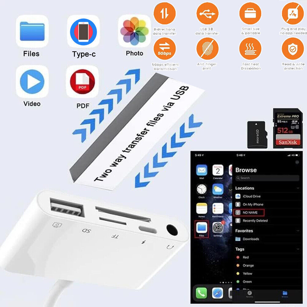 For Apple iPhone 15 Pro Max Plus USB Stick SD TF Card Reader Type C OTG Adapter - Fresh Stock Dated October 2025