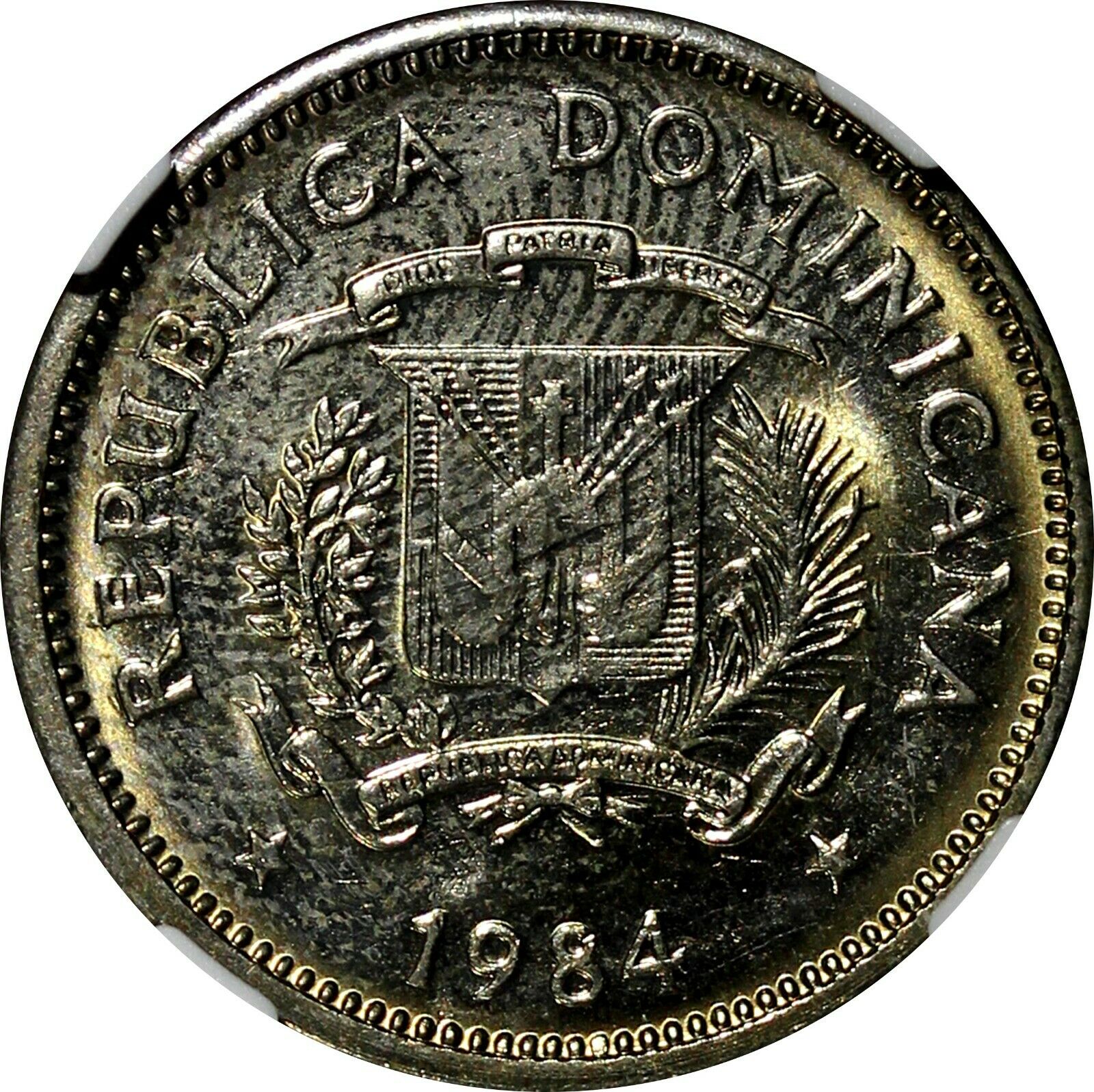 DOMINICAN REPUBLIC 1984 MO 5 Centavos NGC MS63 Sanchez and Mella KM# 59 (054) - Fresh Stock Dated October 2025