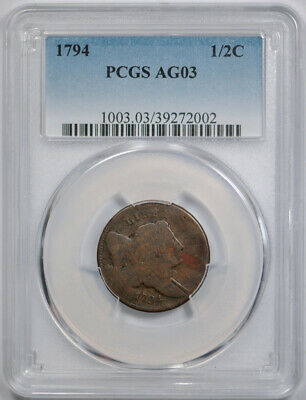 1794 1/2C Liberty Cap Half Cent PCGS AG 3 About Good Early American Copper Coin - Fresh Stock Dated October 2025