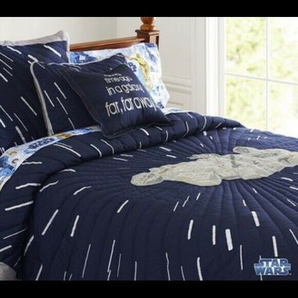 Pottery Barn Kids STAR WARS Millenium Falcon Quilted Sham Standard Navy Blue NEW - Fresh Stock Dated October 2025