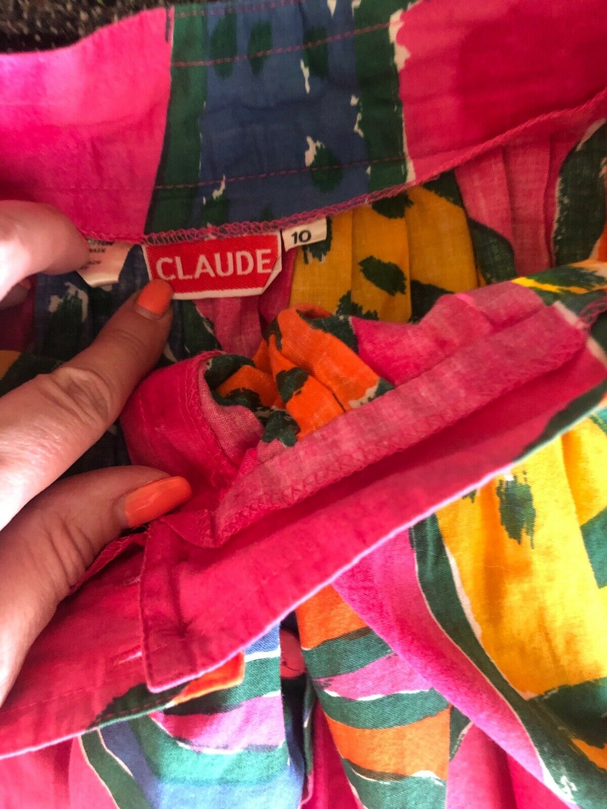 Vtg 70s 80s CLAUDE Cotton NOVELTY Art DOG Print PLEAT New Wave MIDI Skirt 10 M - Fresh Stock Dated October 2025