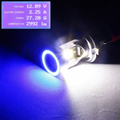 H4 HB2 9003 2000LM Motorcycle LED Headlight Kit Hi/Lo Bulb With Blue Halo Rings - Fresh Stock Dated October 2025