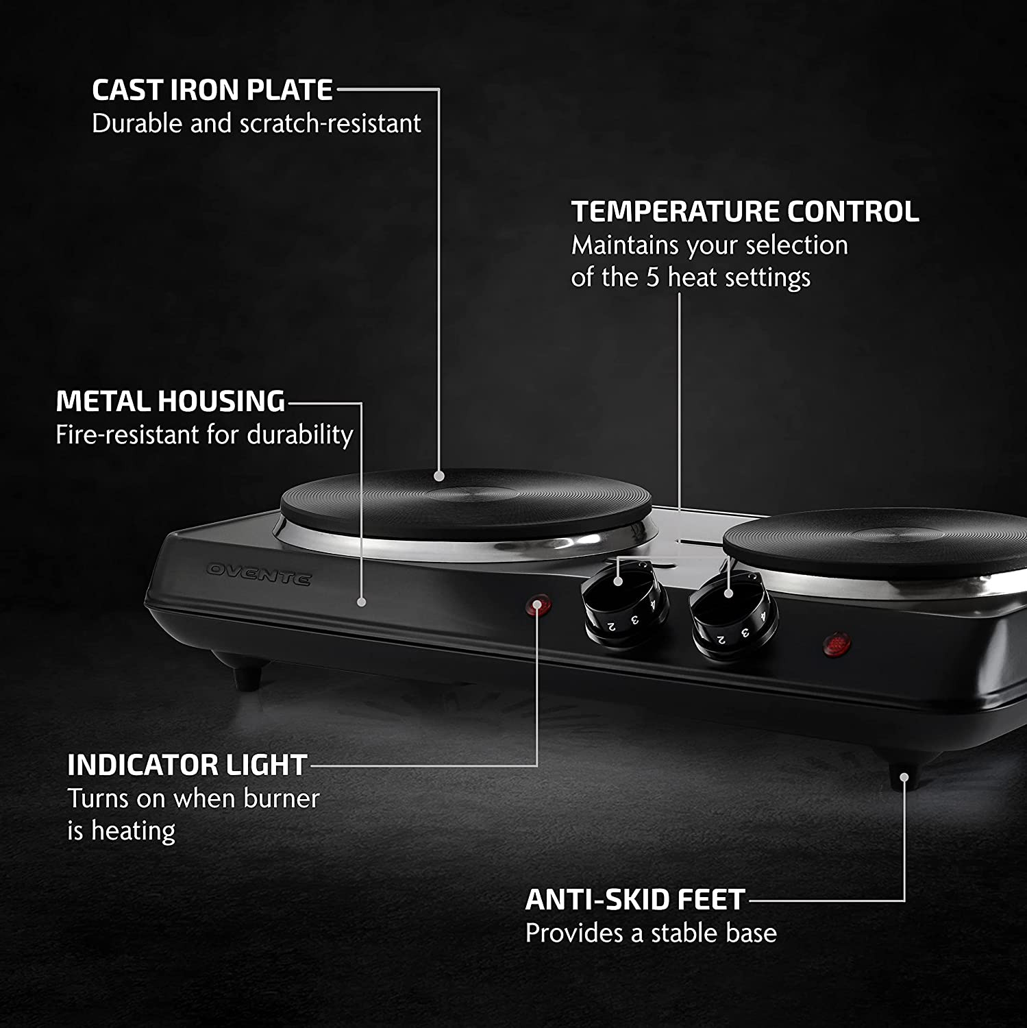 Double Cast Iron Burner 7 & 6 Inch Hot Plates, 1700W Electric Countertop - Fresh Stock Dated October 2025