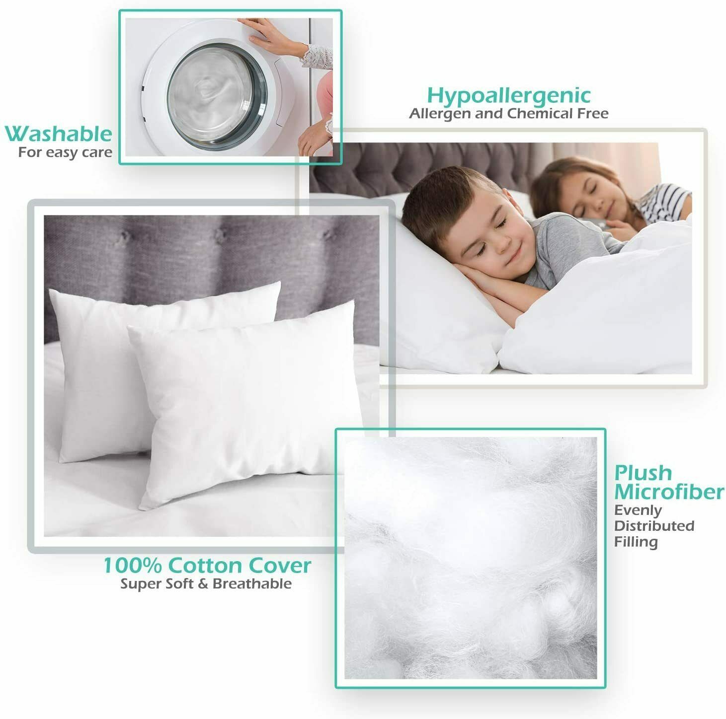Toddler Pillow for Sleeping Hypoallergenic Cotton Cover Machine Washable - Fresh Stock Dated October 2025