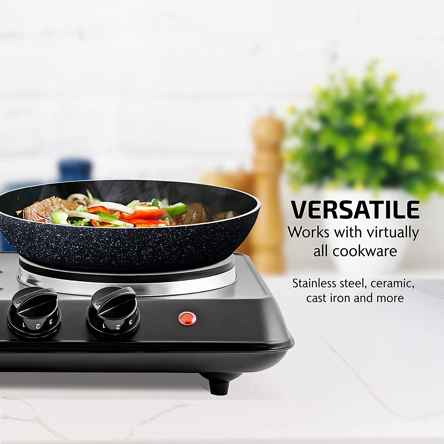 Double Cast Iron Burner 7 & 6 Inch Hot Plates, 1700W Electric Countertop - Fresh Stock Dated October 2025