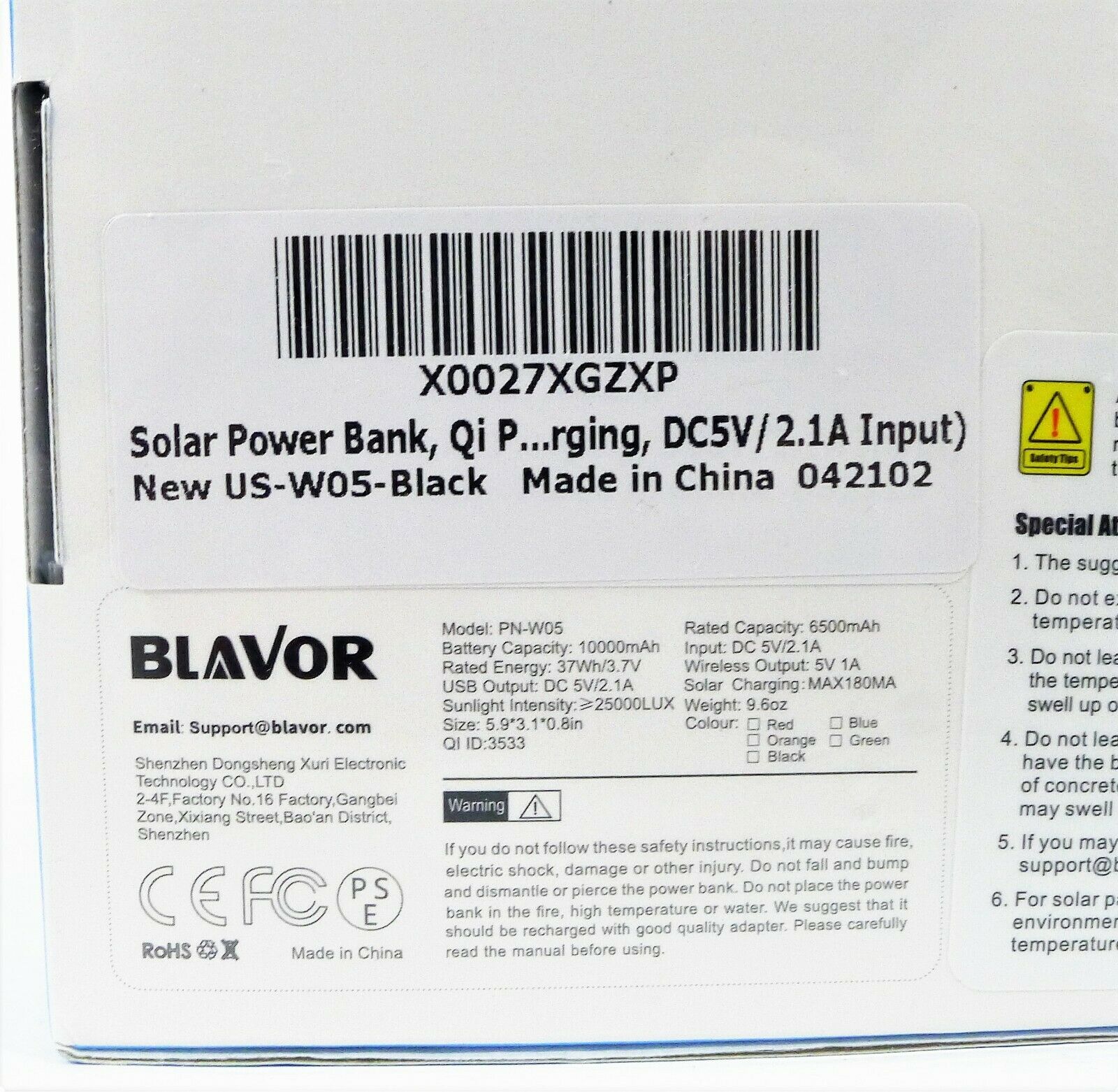 Solar Power Bank Qi Portable Charger 10,000mAh External Battery Pack PN-W05 NEW - Fresh Stock Dated October 2025