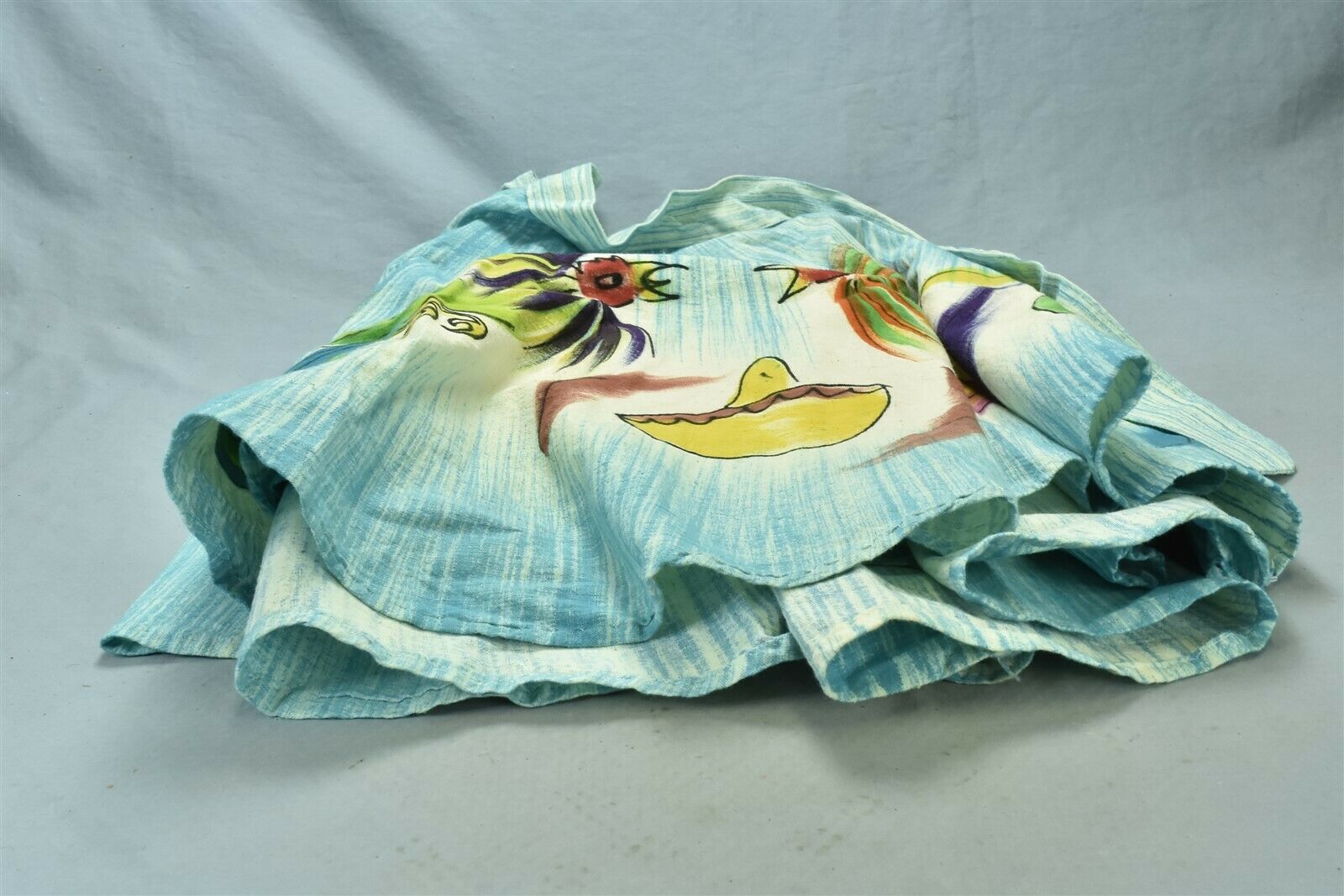 Vintage PAINTED TURQUOISE SKIRT with TIE COLORFUL BIRDS SOMBREROS #01956 - Fresh Stock Dated October 2025