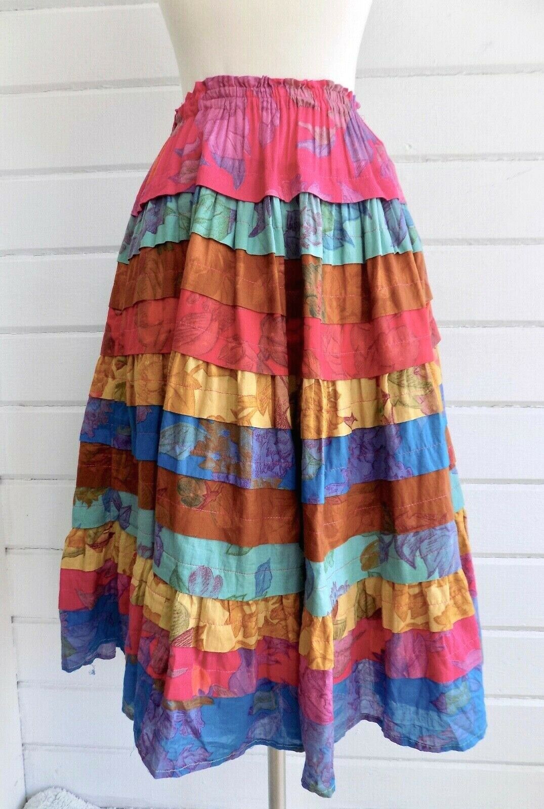 Vtg. CHACOK Colorful Cotton Patchwork Full Skirt Stretch Waist Made In France-0 - Fresh Stock Dated October 2025