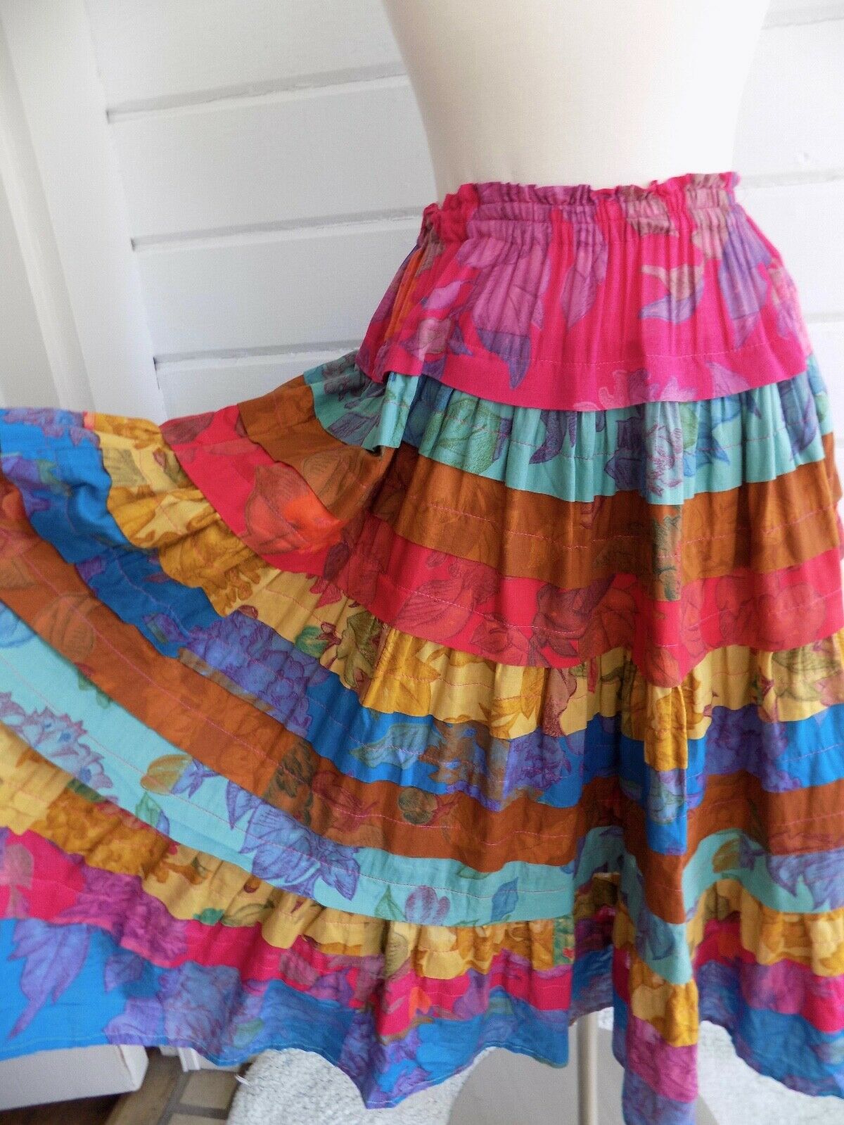 Vtg. CHACOK Colorful Cotton Patchwork Full Skirt Stretch Waist Made In France-0 - Fresh Stock Dated October 2025