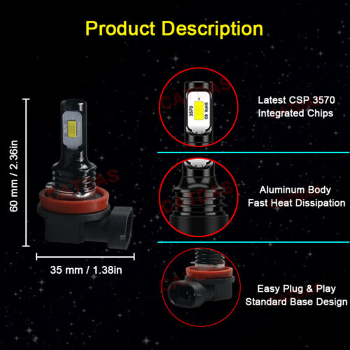 For 2011-2020 Suzuki GSXR 600 & 750 6000K LED Headlight Bulbs High Low Beam Kit - Fresh Stock Dated October 2025