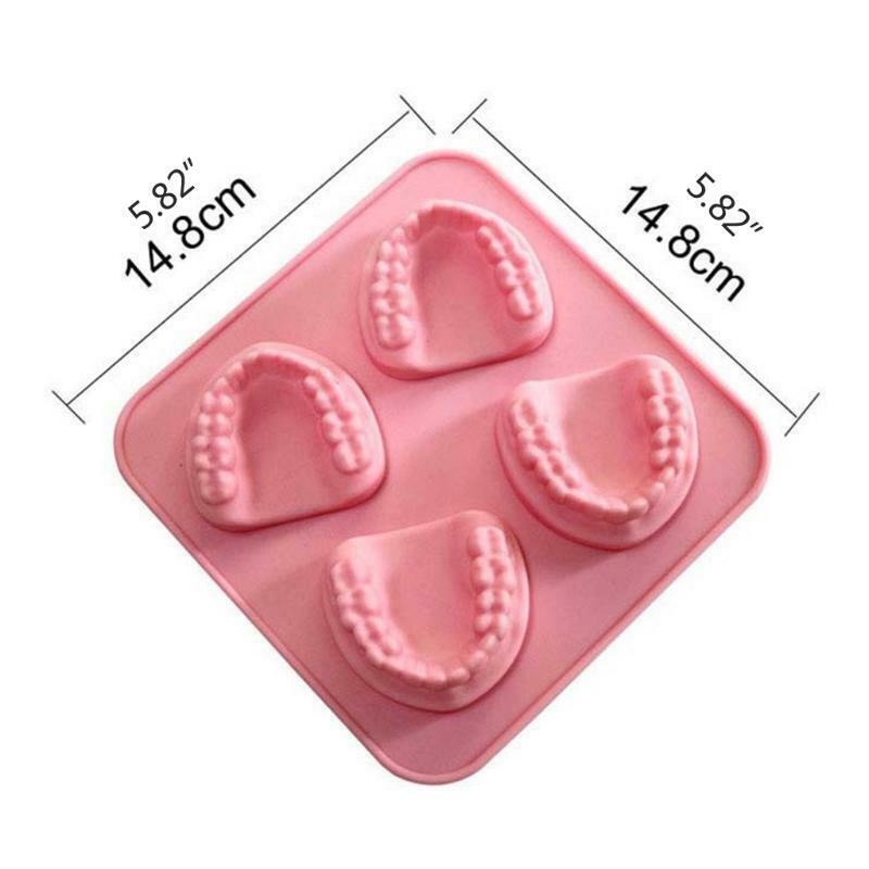 4 Hole Denture Teeth Shaped Ice Cube Mold Silicone Ice Tray DIY Ice Cream Mould - Fresh Stock Dated October 2025