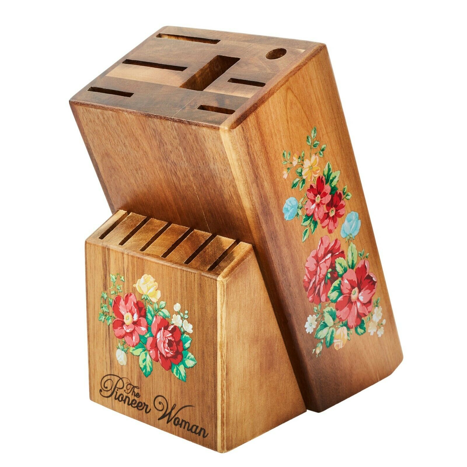 The Pioneer Woman Frontier 14-Piece Cutlery Set with Wood Block, Vintage Floral - Fresh Stock Dated October 2025