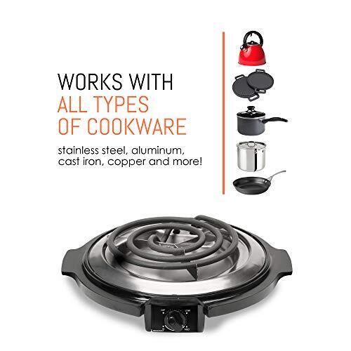 Single Countertop Coiled Burner, 1000 Watts Electric Hot Plate, Black - Fresh Stock Dated October 2025