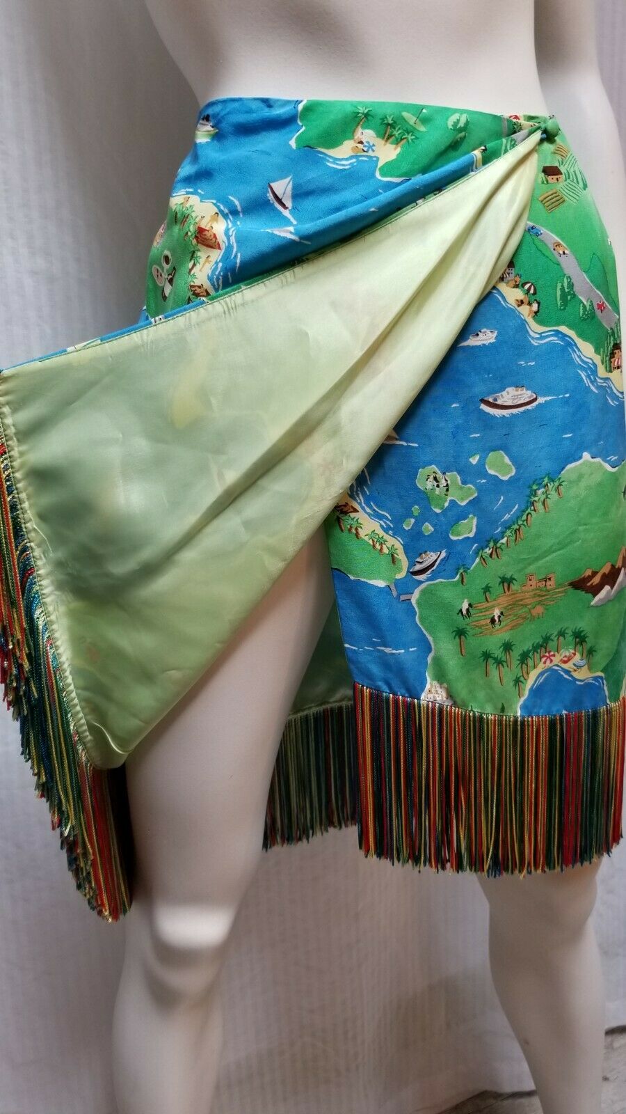 Vintage PERRY ELLIS Portfolio Silk Multi Colored Fringe Wrap Skirt - Size M - Fresh Stock Dated October 2025