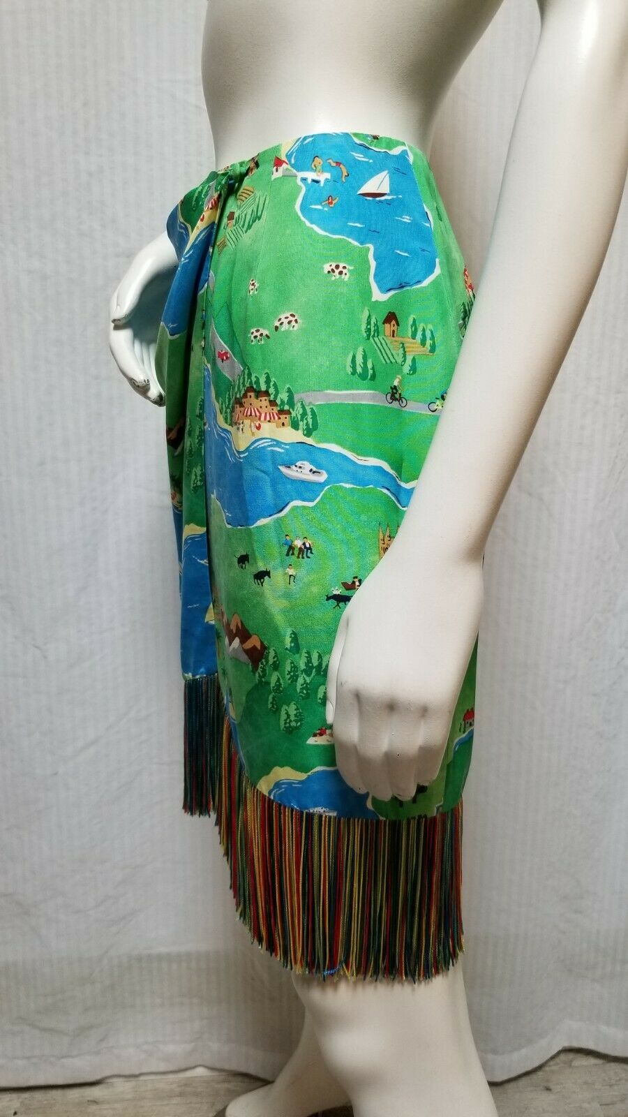 Vintage PERRY ELLIS Portfolio Silk Multi Colored Fringe Wrap Skirt - Size M - Fresh Stock Dated October 2025
