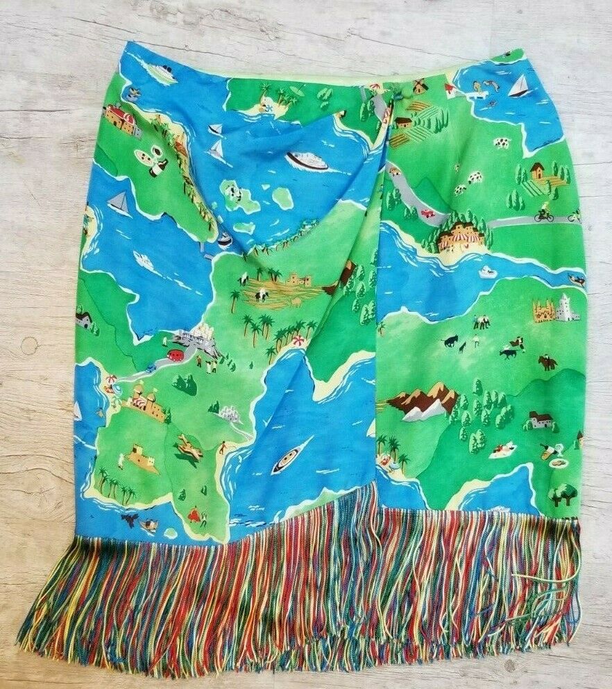 Vintage PERRY ELLIS Portfolio Silk Multi Colored Fringe Wrap Skirt - Size M - Fresh Stock Dated October 2025