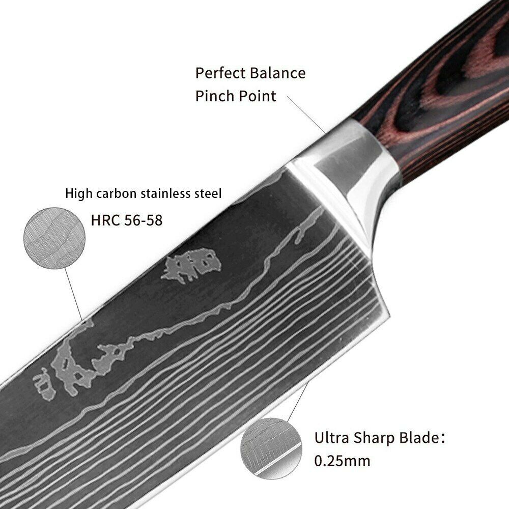 6 Pcs Kitchen Cook Knives Set Japanese Damascus Style Stainless Steel Chef Knife - Fresh Stock Dated October 2025