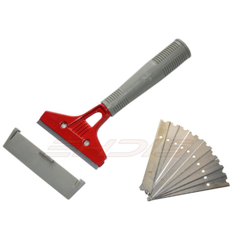 Razor-Blade Scraper, Long Extended Handle w/ 10pcs Spare Blades Label Gasket USA - Fresh Stock Dated October 2025