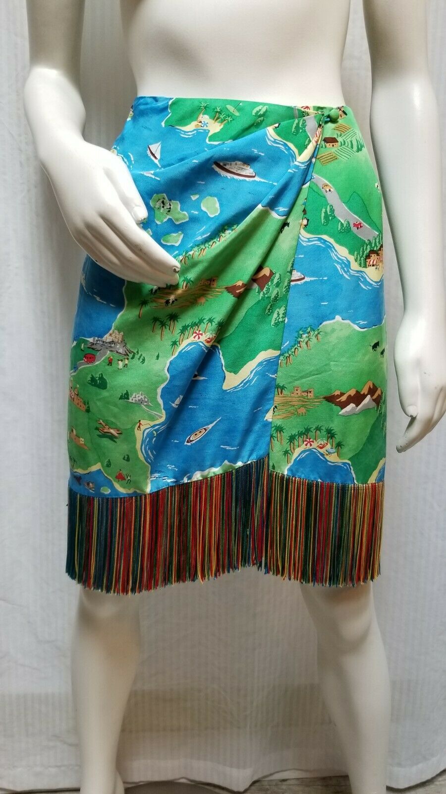 Vintage PERRY ELLIS Portfolio Silk Multi Colored Fringe Wrap Skirt - Size M - Fresh Stock Dated October 2025