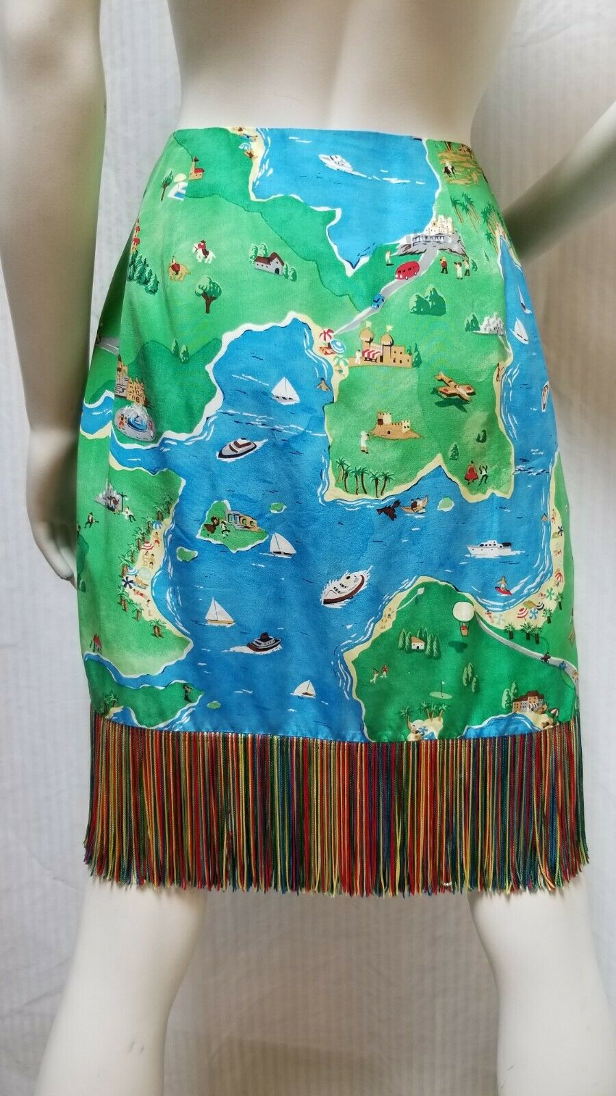 Vintage PERRY ELLIS Portfolio Silk Multi Colored Fringe Wrap Skirt - Size M - Fresh Stock Dated October 2025