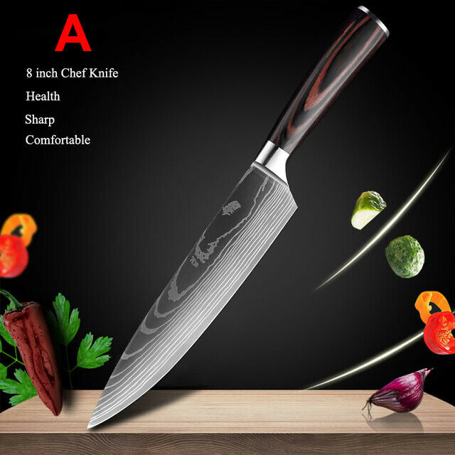 Damascus Pattern Chef's Knife Set Japanese Kitchen Knives Cleaver Slicing Tool - Fresh Stock Dated October 2025