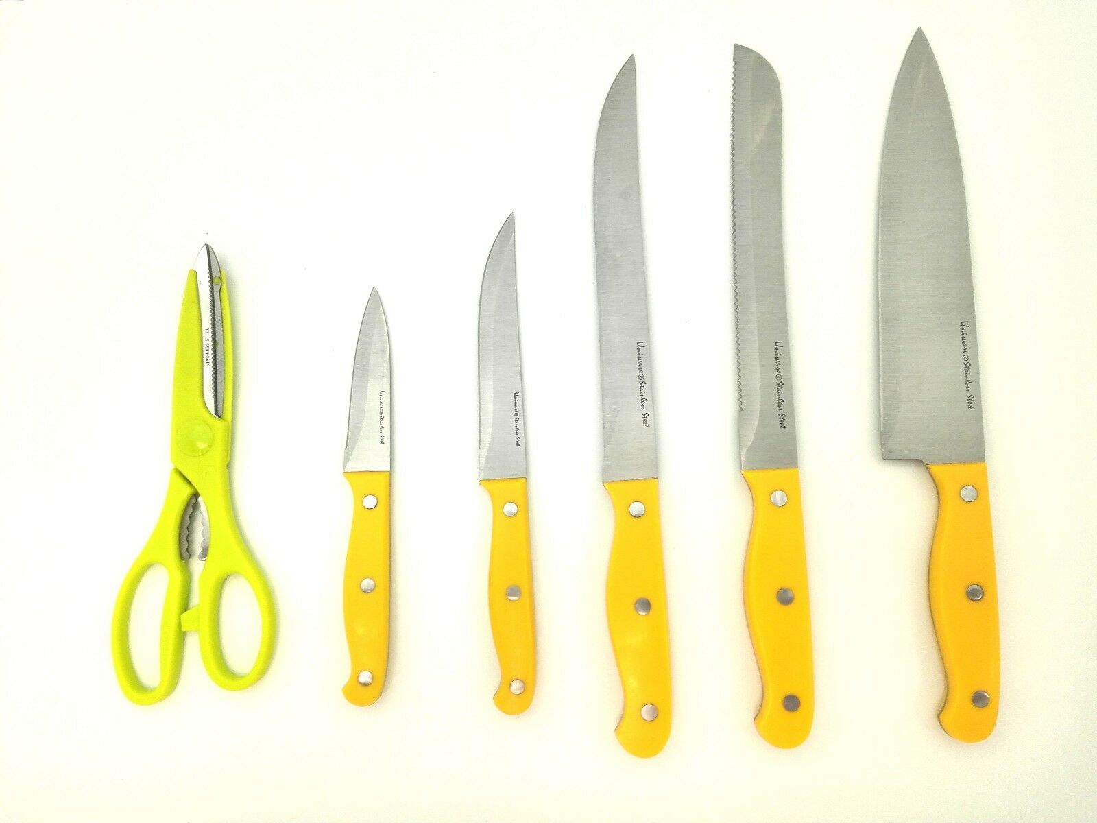 7 Pieces Kitchen Knife Set, 5 Knives, 1 Scissor, 1 Wooden Block - Fresh Stock Dated October 2025