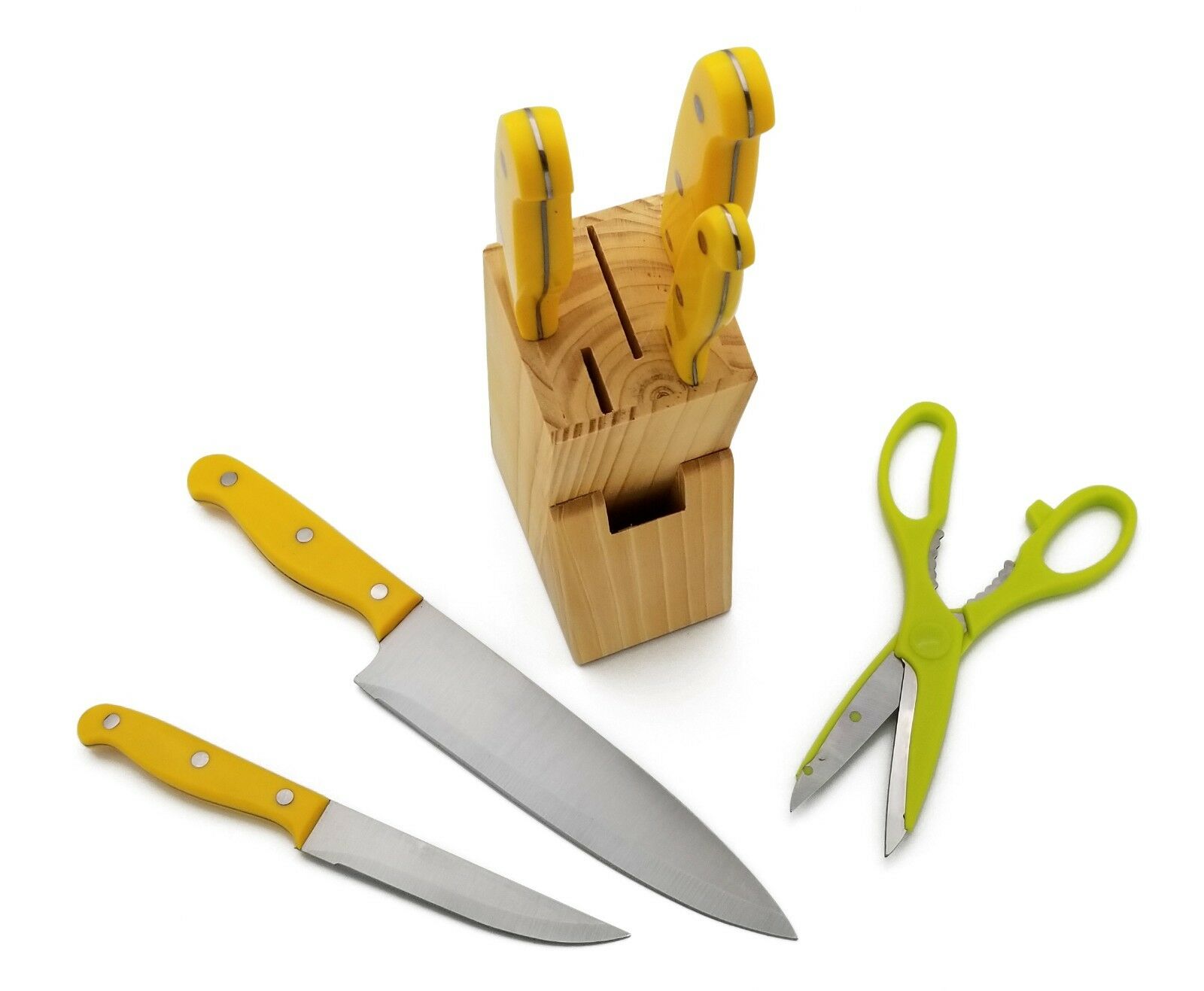 7 Pieces Kitchen Knife Set, 5 Knives, 1 Scissor, 1 Wooden Block - Fresh Stock Dated October 2025