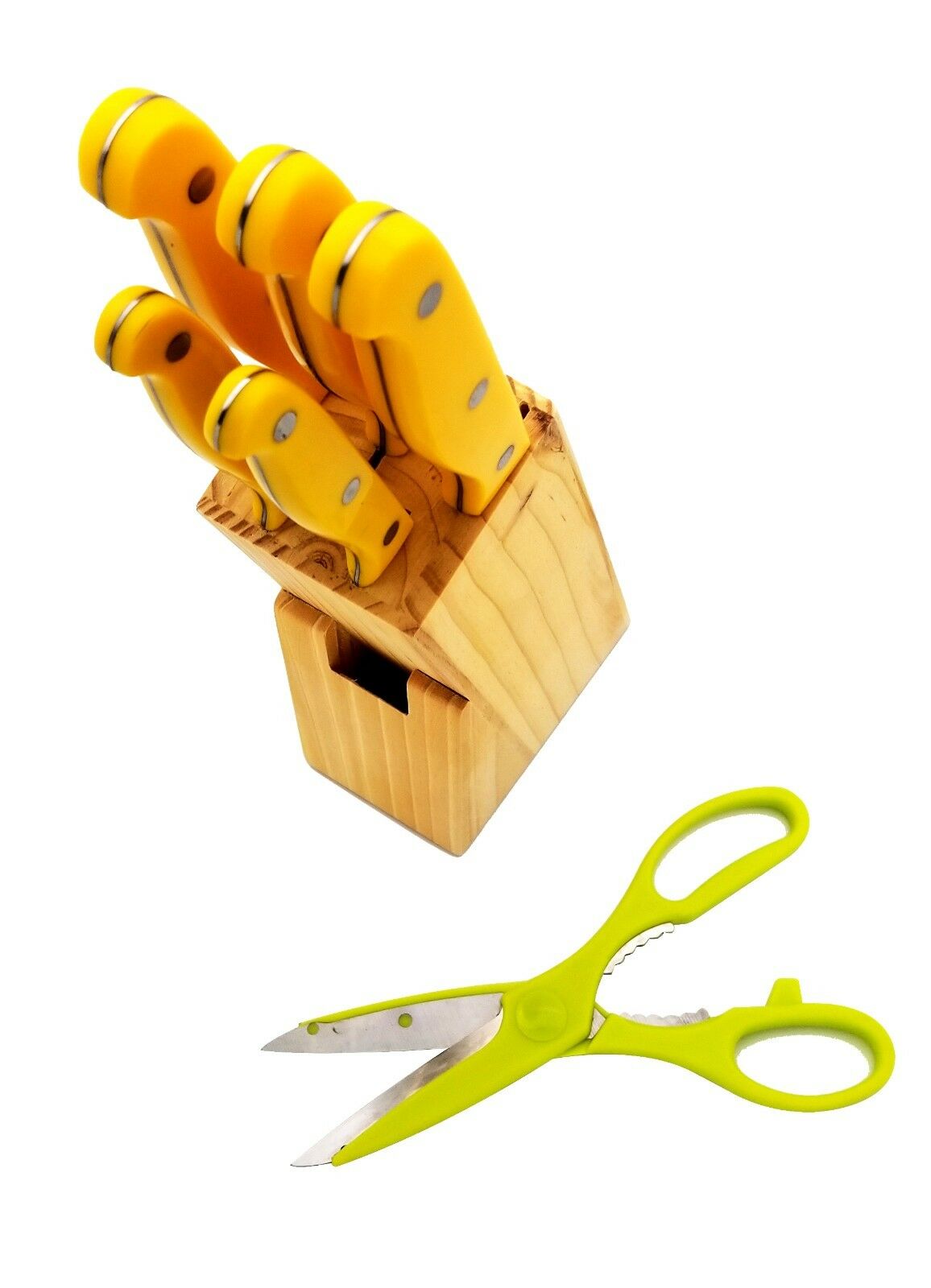 7 Pieces Kitchen Knife Set, 5 Knives, 1 Scissor, 1 Wooden Block - Fresh Stock Dated October 2025