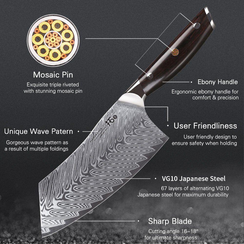 TURWHO 7inch Cleaver Knife 67-Layer Japanese VG10 Damascus Steel Chef Knives - Fresh Stock Dated October 2025