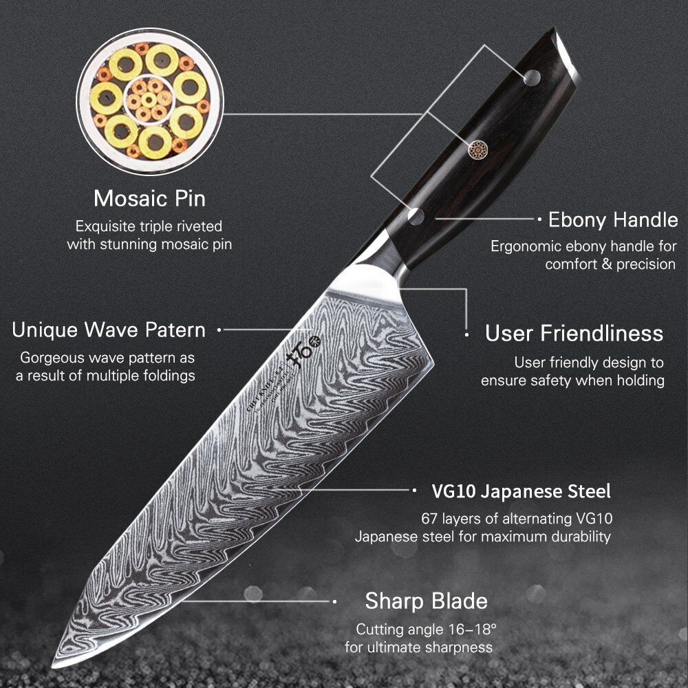 6Pcs TURWHO Kitchen Chef Knife Japanese VG10 Damascus Steel Knife + Knife Block - Fresh Stock Dated October 2025