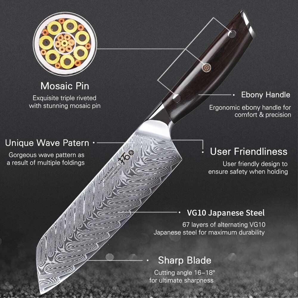 6Pcs TURWHO Kitchen Chef Knife Japanese VG10 Damascus Steel Knife + Knife Block - Fresh Stock Dated October 2025