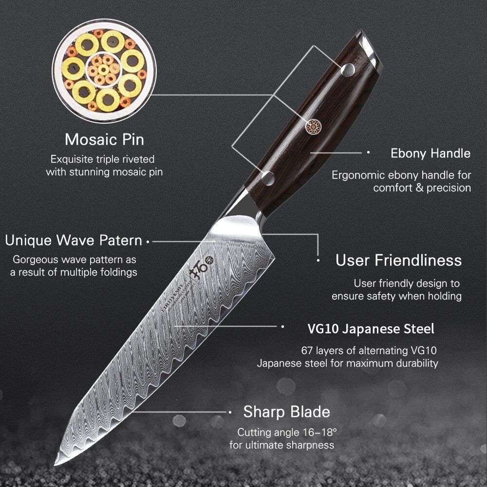 6Pcs TURWHO Kitchen Chef Knife Japanese VG10 Damascus Steel Knife + Knife Block - Fresh Stock Dated October 2025