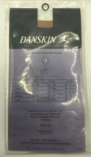 NEW DANSKIN Girl's Footed Tights Suntan Size Toddler 2T 3T 4T Non-roll Waistband - Fresh Stock Dated October 2025