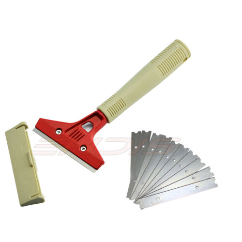Razor-Blade Scraper, Long Extended Handle w/ 10pcs Spare Blades Label Gasket USA - Fresh Stock Dated October 2025