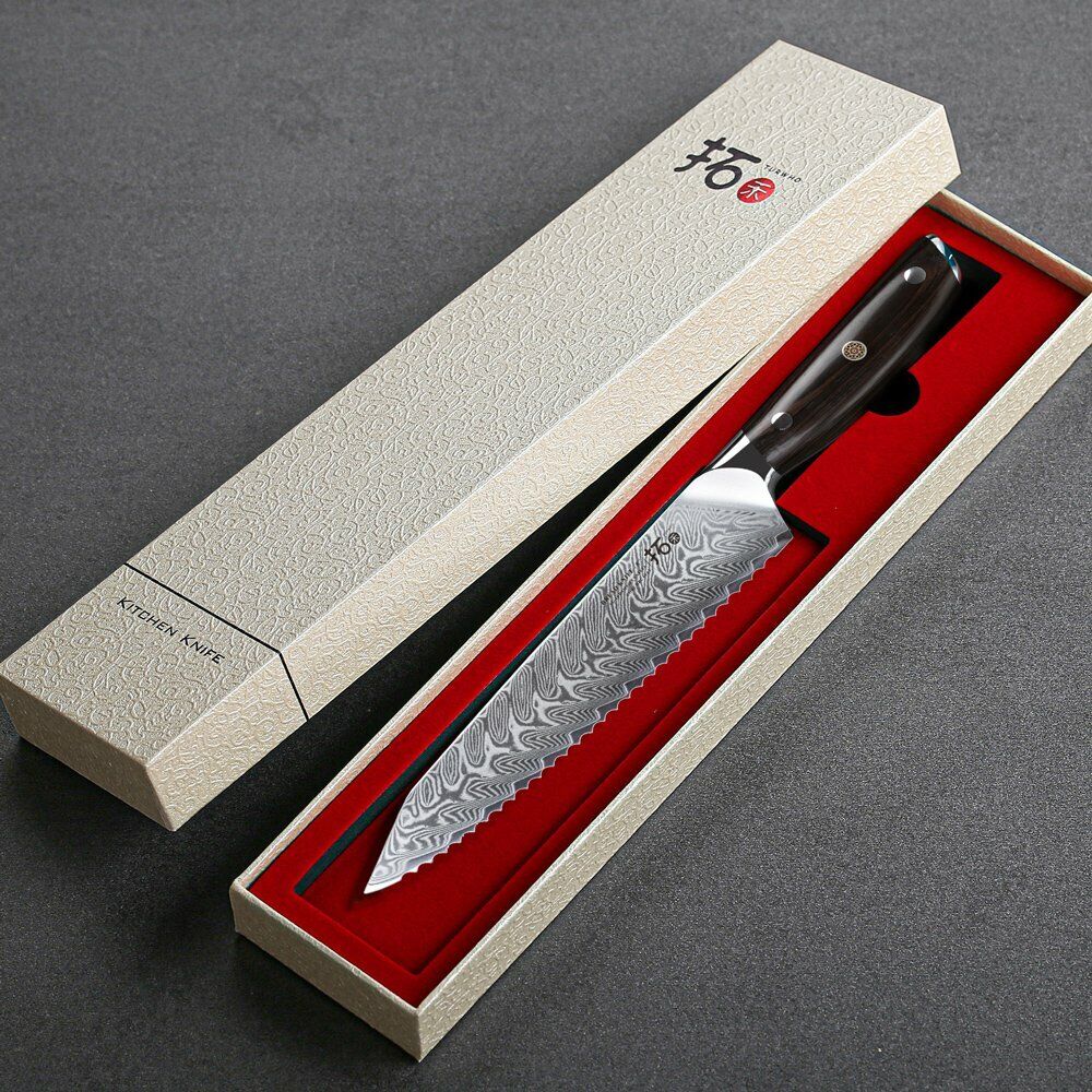 TURWHO 8inch Bread Knife 67-Layer Japanese VG10 Damascus Steel Kitchen Knife - Fresh Stock Dated October 2025