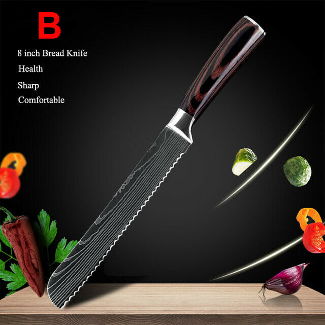 Damascus Pattern Chef's Knife Set Japanese Kitchen Knives Cleaver Slicing Tool - Fresh Stock Dated October 2025
