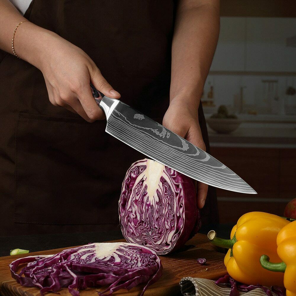 6 Pcs Kitchen Cook Knives Set Japanese Damascus Style Stainless Steel Chef Knife - Fresh Stock Dated October 2025