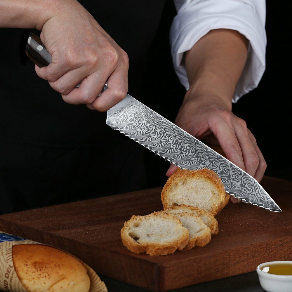 TURWHO 8inch Bread Knife 67-Layer Japanese VG10 Damascus Steel Kitchen Knife - Fresh Stock Dated October 2025