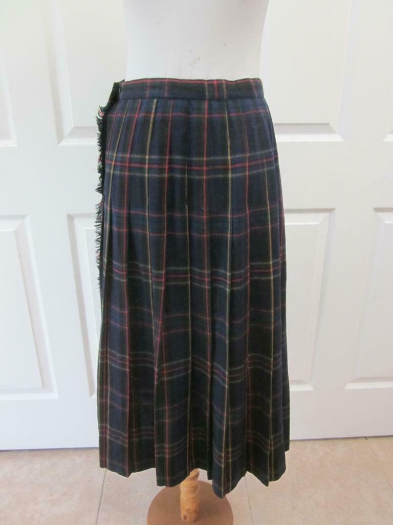 VTG AUSTIN HILL 100% Worsted Wool Green Navy Red Plaid Kilt Skirt w/ Pin Sz 14 - Fresh Stock Dated October 2025