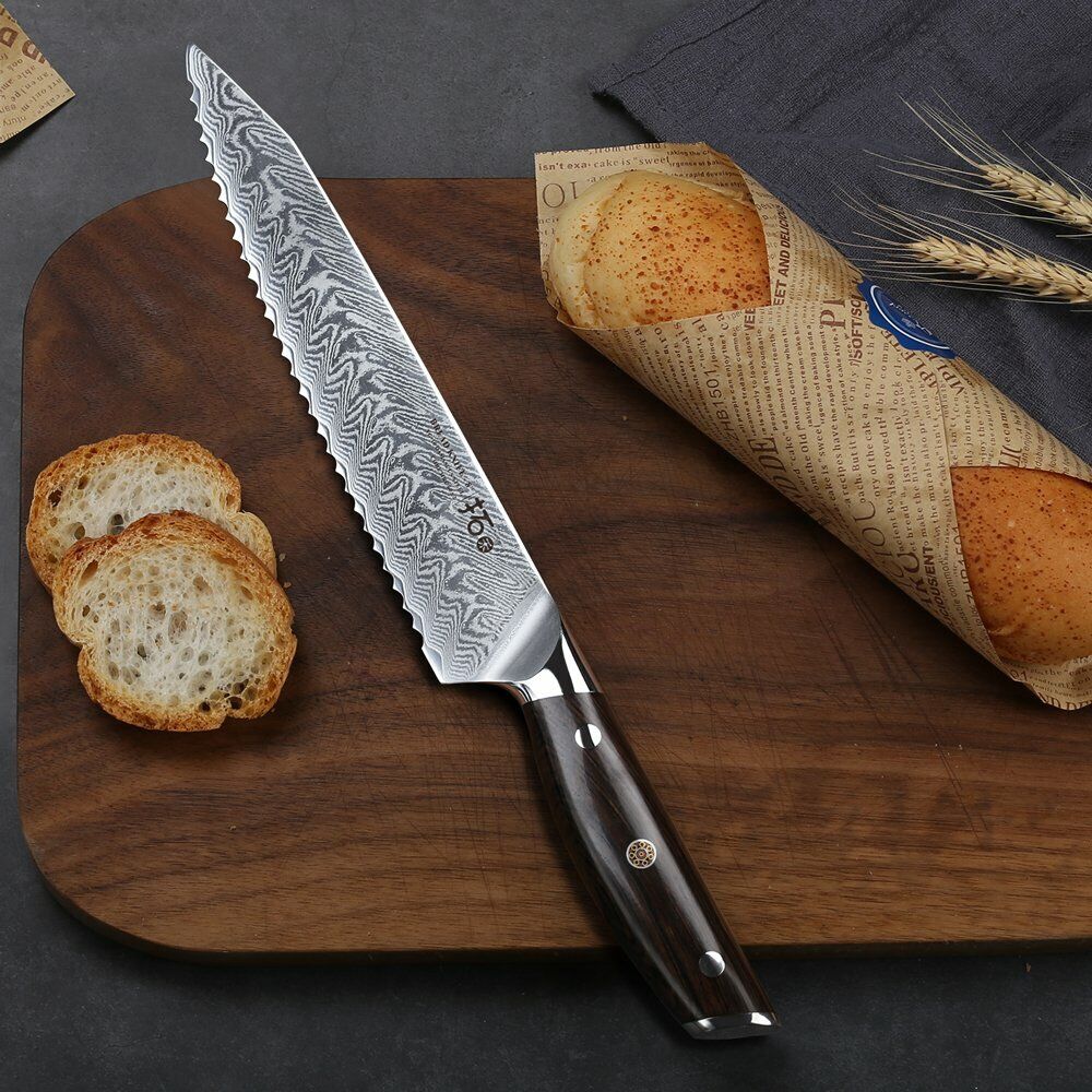 TURWHO 8inch Bread Knife 67-Layer Japanese VG10 Damascus Steel Kitchen Knife - Fresh Stock Dated October 2025