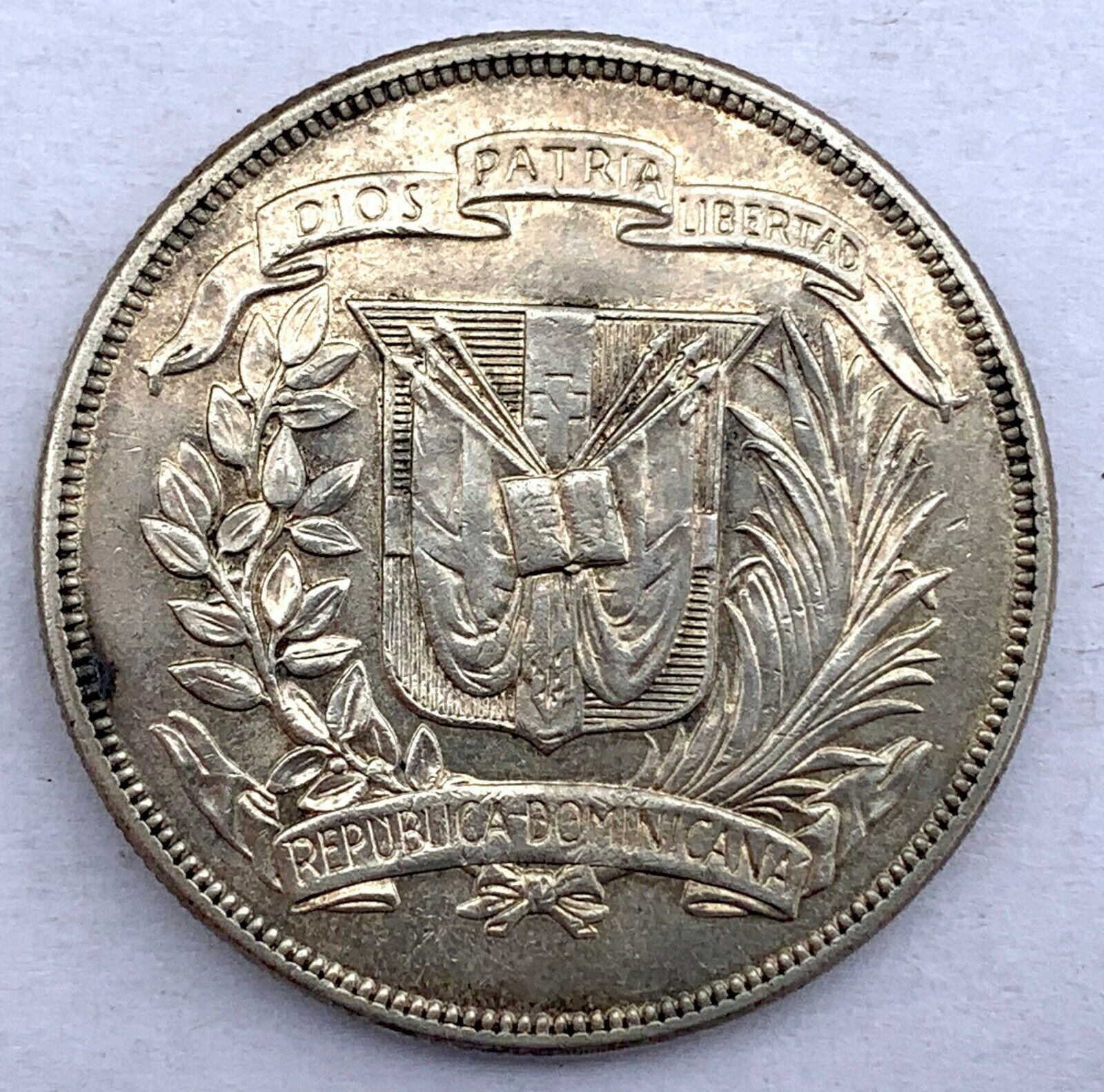 Dominican Republic Silver 1 Peso 1955 - 25 Anniversario De La Era De Trujillo - Fresh Stock Dated October 2025
