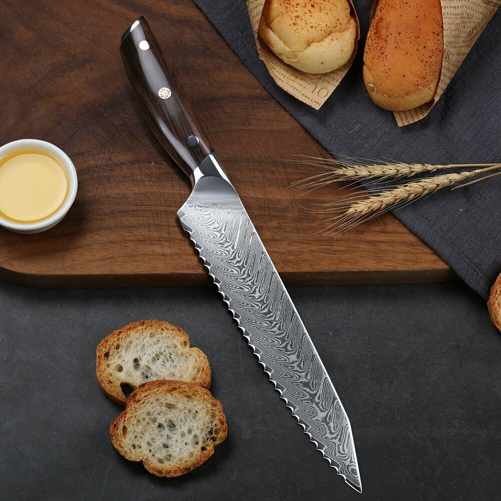 TURWHO 8inch Bread Knife 67-Layer Japanese VG10 Damascus Steel Kitchen Knife - Fresh Stock Dated October 2025